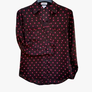 Express Portofino Deep Navy & Red Polka Dot Top